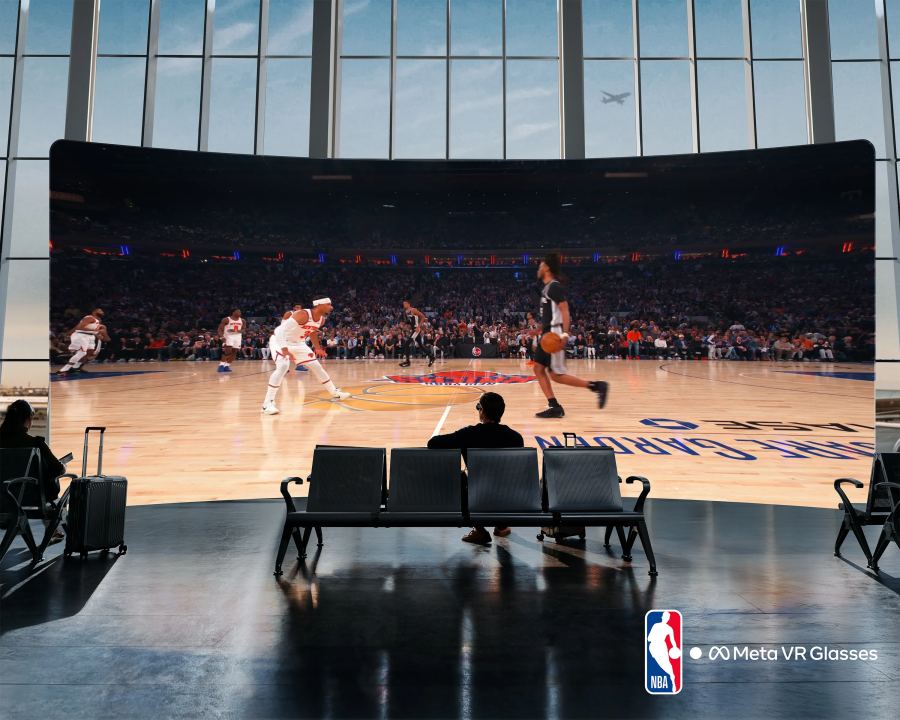 Courtside immersive VR view of a basketball game on Meta VR Glasses