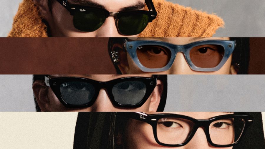 Collage of people wearing new Ray-Ban Meta and Meta AI glasses