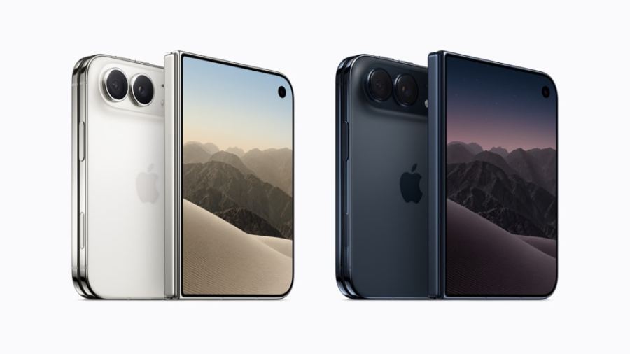 iPhone Duo in star white and night sky, closed and open