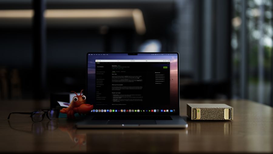 A DGX Spark beside a laptop running a local agent playbook, the desk setup Nvidia is selling with the 64GB configuration.