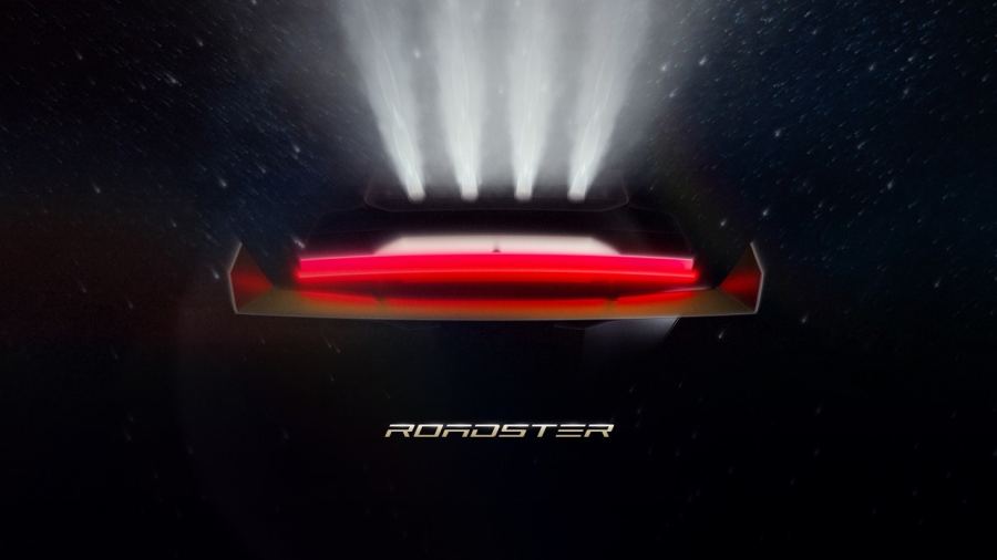 Official Tesla Roadster event still showing the white two-seater
