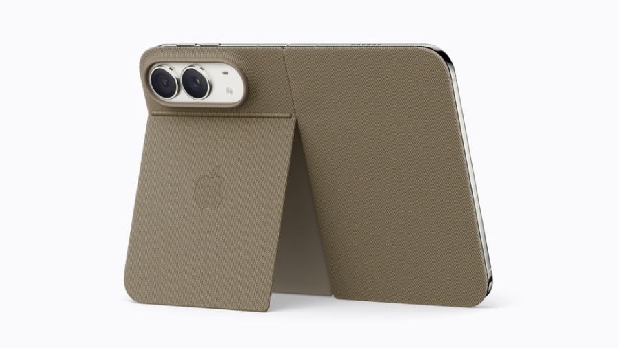 The iPhone Duo Folio in taupe with its kickstand