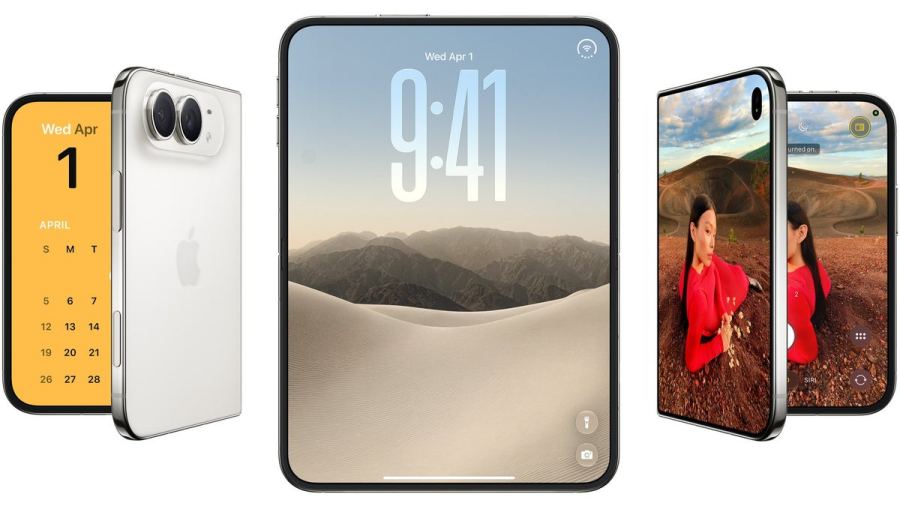 Official-style lineup of the iPhone Duo in both colors, open and closed.