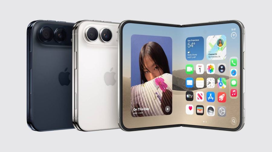 iPhone Duo in Star White and Night Sky, open and closed