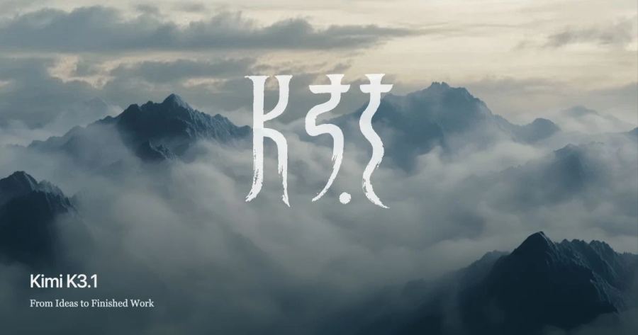 Official Kimi K3.1 Pro artwork featuring the mountain landscape and stylized logo