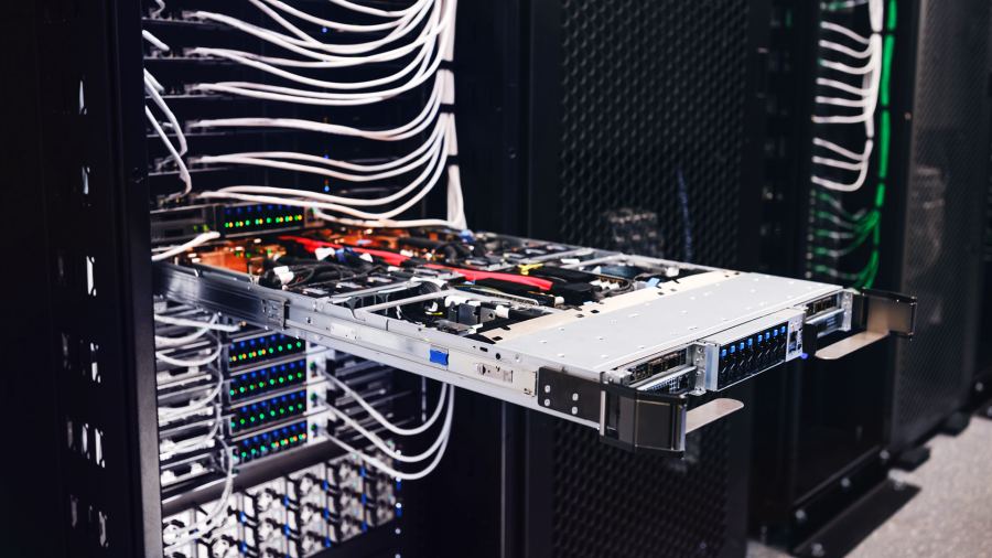 Interior view of a high-density GPU server tray of the kind used in GB200-class systems.