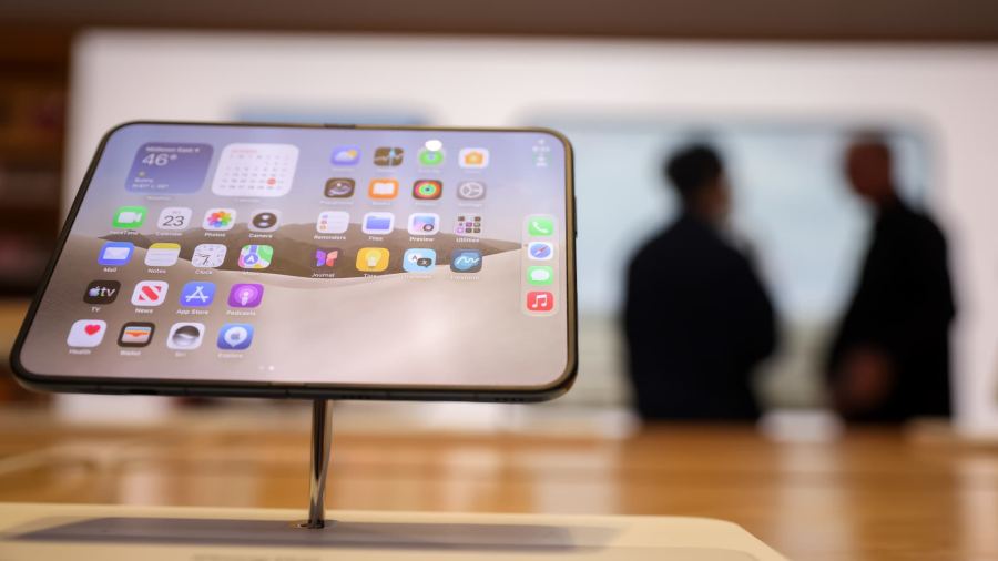 An iPhone Duo on display in an Apple Store shortly after the October 23 launch