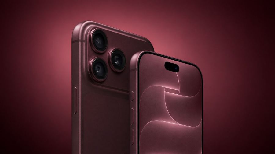 The burgundy iPhone 18 Pro, which shares the A20 Pro chip with the Duo