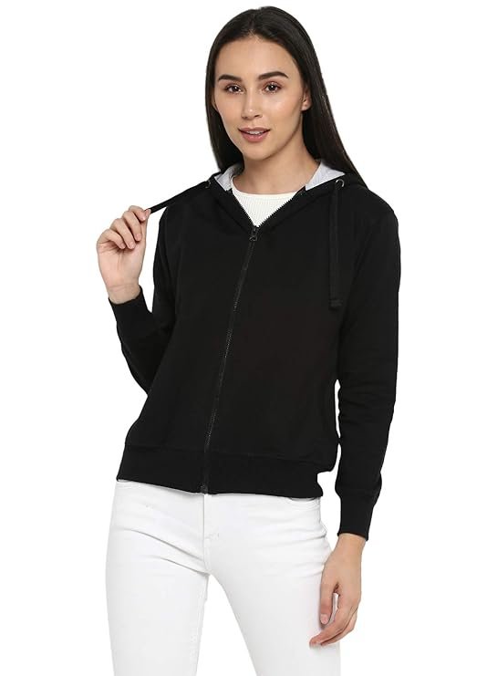 Alan Jones Clothing Women\'s Solid Zipper Hooded Sweatshirt | Front Zip, Ribbed Hem, Lined Hood, Casual Winter Wear